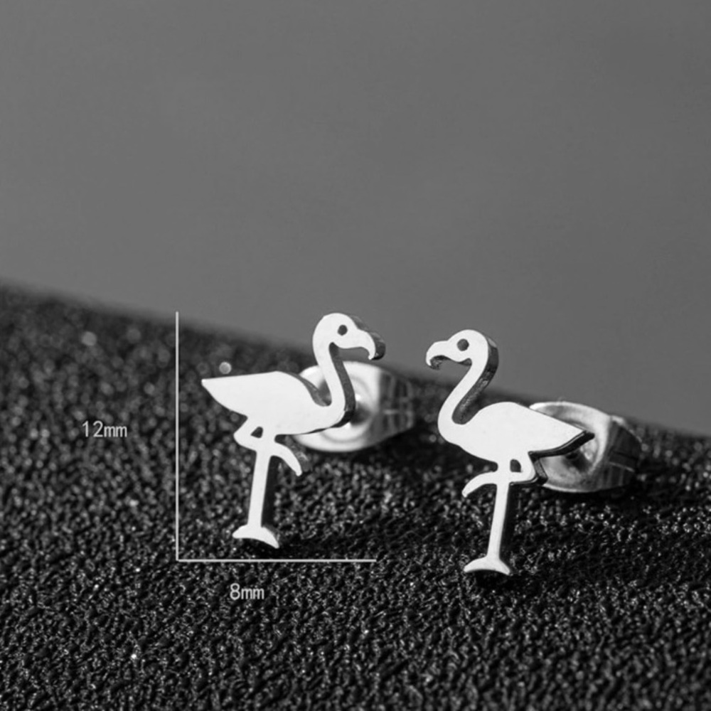 NEW Dainty Flamingo stud Earrings Silver color - Boutique - Picture 3 of 4